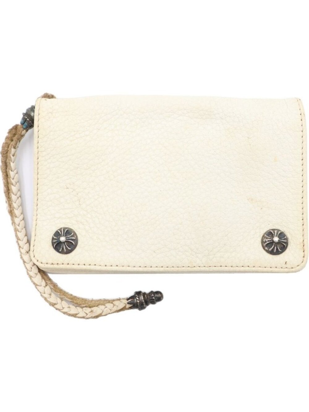 Chrome Hearts Strap 2 Zip Cross Ball Button Leather Wallet White